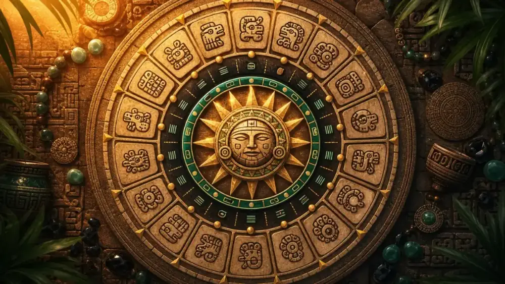 Tzolk'in inspired Mayan astrology chart with day sign and tone markers